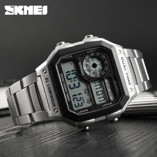 SKMEI 1335 Men's Stainless Steel Digital Watch – Silver