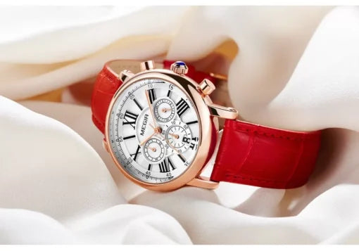 Megir 2058 Ladies Chronograph Watch – Red