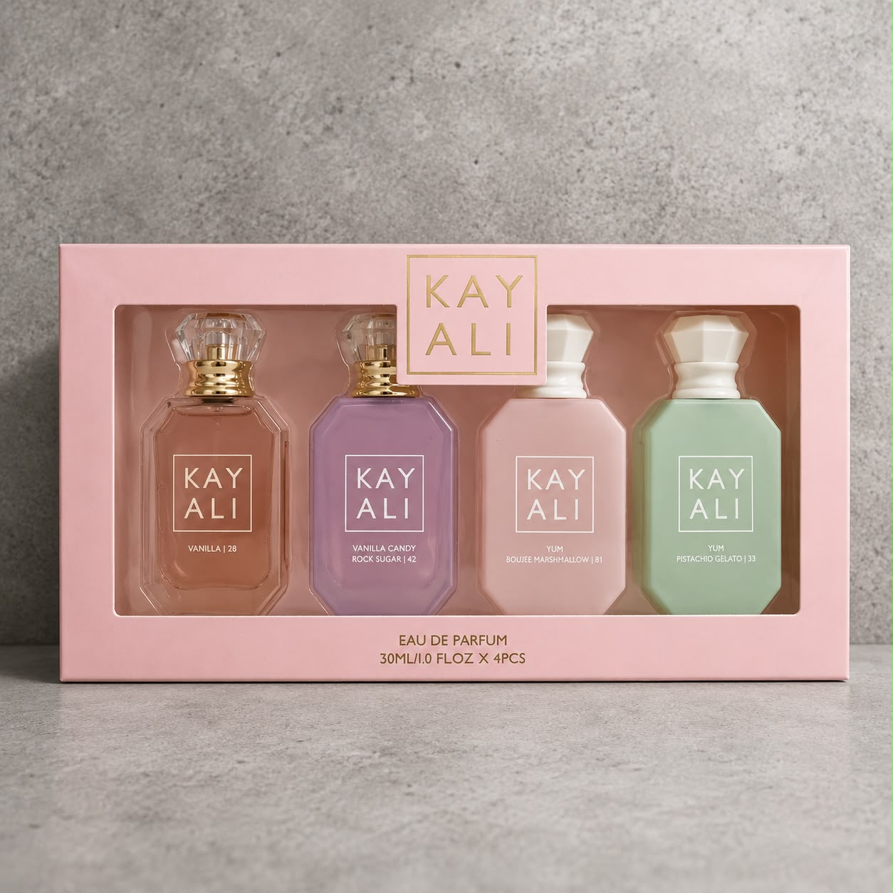 Kayali (Vanilla/Vanilla Candy/Yum Bougee Marshmallow/Yum Pistachio) Set (4x30ml) (Pink Box)