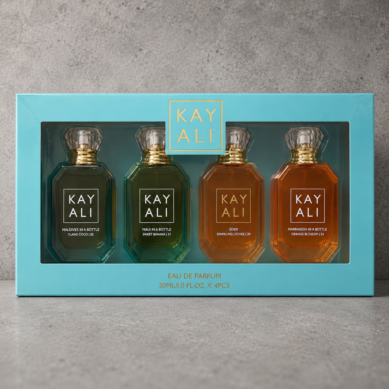 Kayali (Maldives/Sweet Banana/Sparkling Lychee/Marrakesh) Set (4x30ml) (Blue Box)