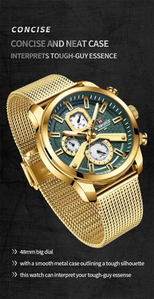 Naviforce 9211 Men's Chronograph Mesh Watch – Gold