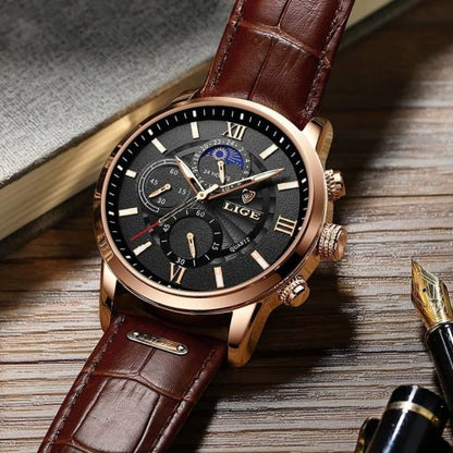 Lige 8932 Men's Chronograph Watch – Brown/Black