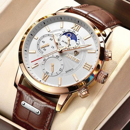 Lige 8932 Men's Chronograph Watch – Brown/White