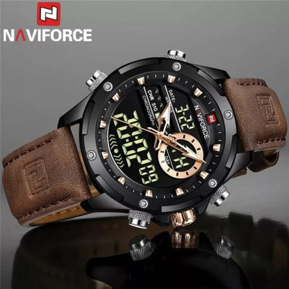 Naviforce 9208 Men's Analog/Digital Watch – Brown