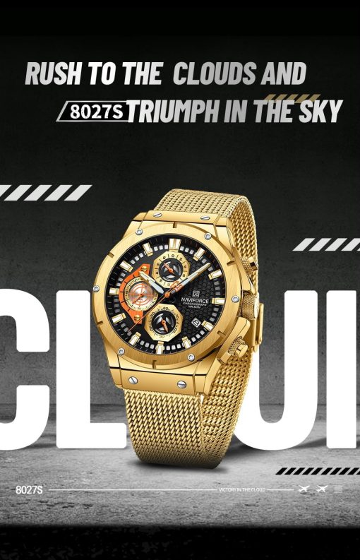 Naviforce 8027 Men's Chronograph Mesh Watch – Gold