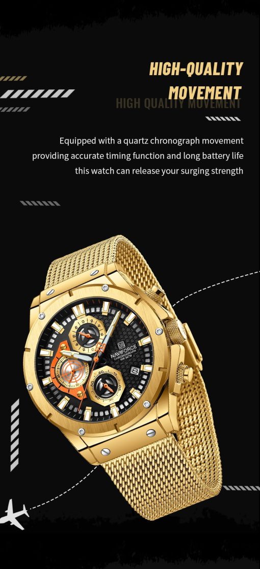 Naviforce 8027 Men's Chronograph Mesh Watch – Gold