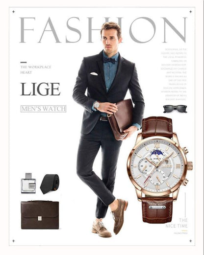 Lige 8932 Men's Chronograph Watch – Brown/White