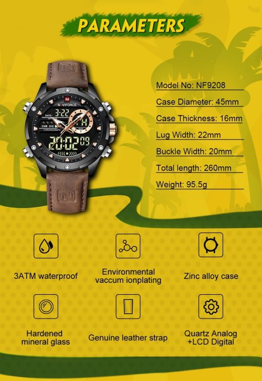 Naviforce 9208 Men's Analog/Digital Watch – Brown