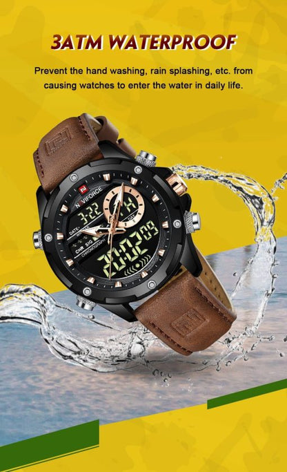 Naviforce 9208 Men's Analog/Digital Watch – Brown