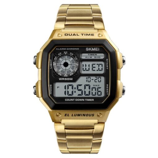 SKMEI 1335 Men's Stainless Steel Digital Watch – Gold