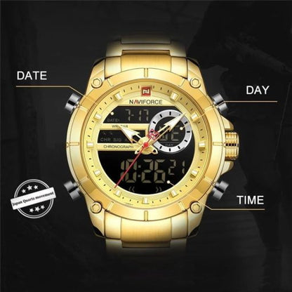 Naviforce 9163 Men's Chronograph Digital/Analog Watch – Gold