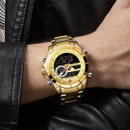 Naviforce 9163 Men's Chronograph Digital/Analog Watch – Gold