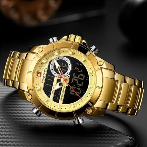 Naviforce 9163 Men's Chronograph Digital/Analog Watch – Gold