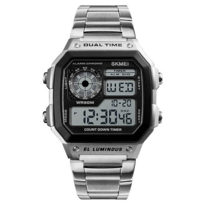 SKMEI 1335 Men's Stainless Steel Digital Watch – Silver