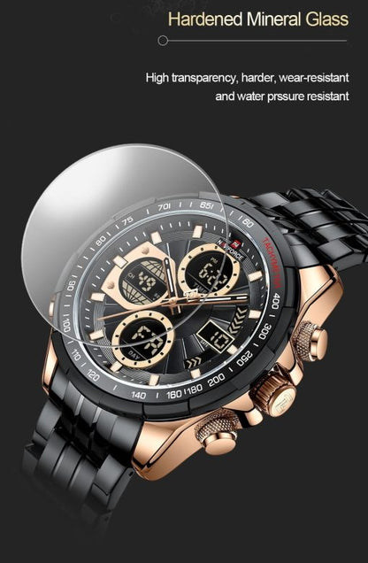 Naviforce 9197 Men's Analog/Digital Watch – Black/Gold