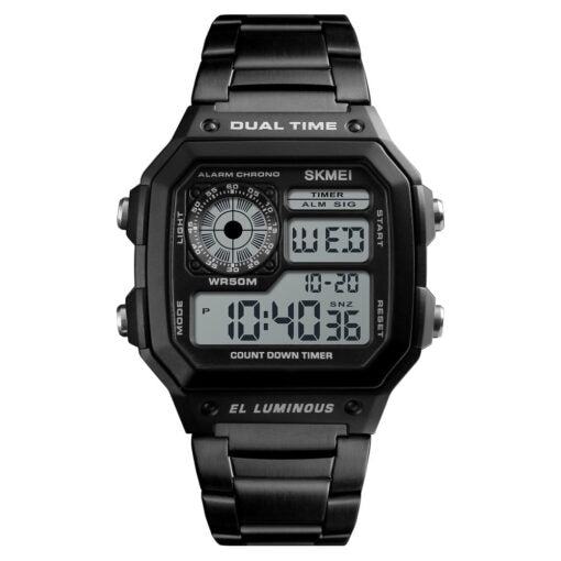 SKMEI Men's Stainless Steel Digital Watch – Black