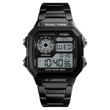 SKMEI Men's Stainless Steel Digital Watch – Black