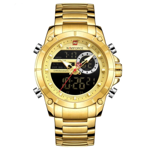 Naviforce 9163 Men's Chronograph Digital/Analog Watch – Gold