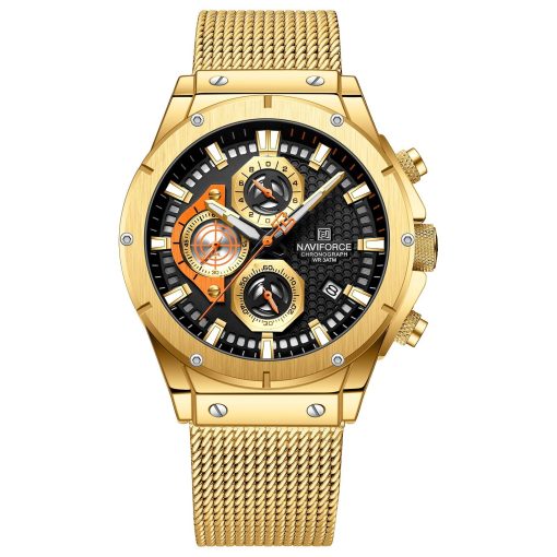 Naviforce 8027 Men's Chronograph Mesh Watch – Gold