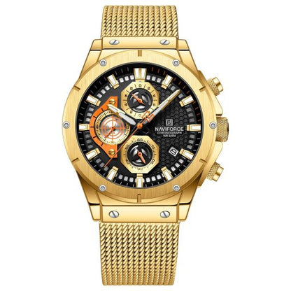 Naviforce 8027 Men's Chronograph Mesh Watch – Gold