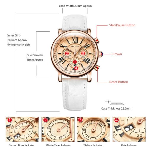 Megir 2058 Ladies Chronograph Watch – White