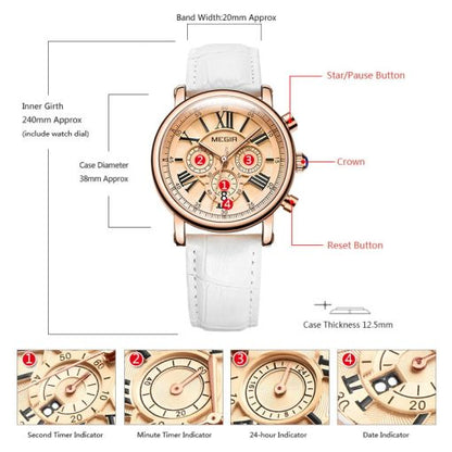 Megir 2058 Ladies Chronograph Watch – White