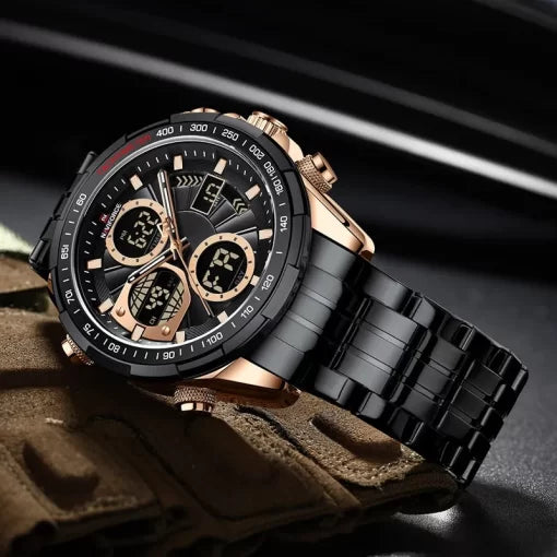 Naviforce 9197 Men's Analog/Digital Watch – Black/Gold