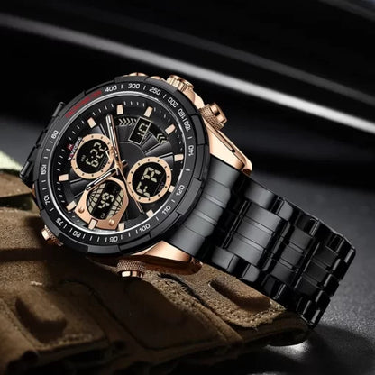 Naviforce 9197 Men's Analog/Digital Watch – Black/Gold