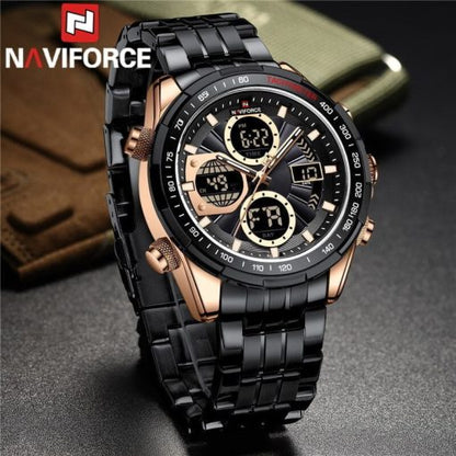 Naviforce 9197 Men's Analog/Digital Watch – Black/Gold