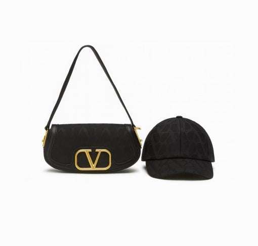 Valentino Black Monogram Bag & Cap Set