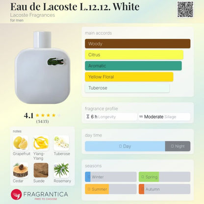 Lacoste L.12.12 Blanc EDT 100ml (White)