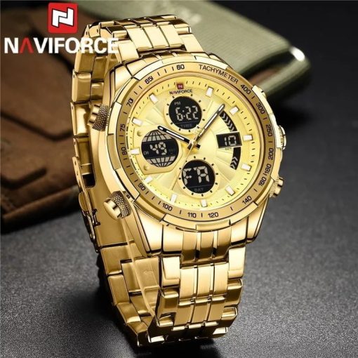 Naviforce 9197 Men's Analog/Digital Watch – Gold