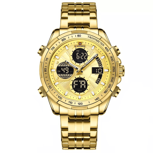 Naviforce 9197 Men's Analog/Digital Watch – Gold