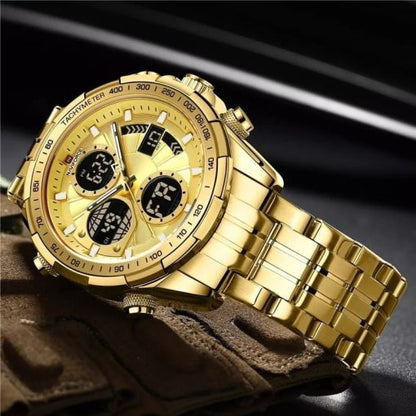 Naviforce 9197 Men's Analog/Digital Watch – Gold
