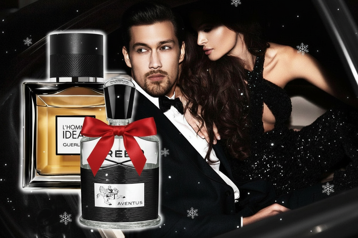 Luxury fragrance with red ribbons on bottles