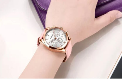 Megir 2115 Ladies Chronograph Genuine Leather Watch – Pink