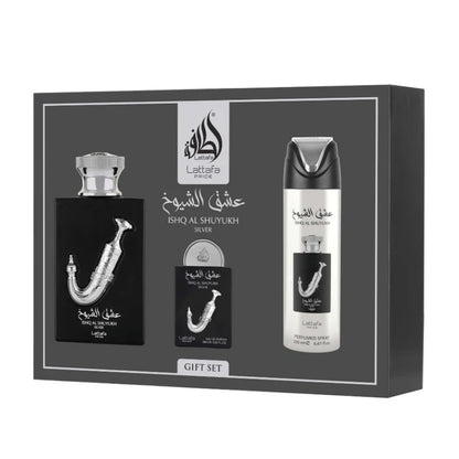Ishq al shuyukh silver lattafa pride Gift set